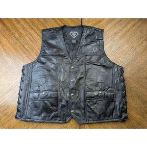 Diamond Plate Buffalo Leather Vest Mens 2XL Biker USA Motorcycle